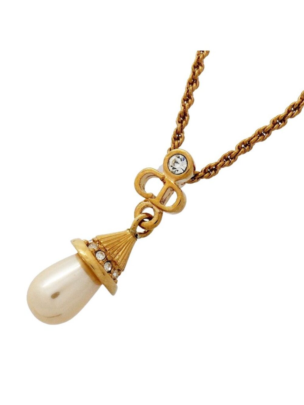 Dior Necklace CD Logo Gold Plated Faux Pearl Rhinestone